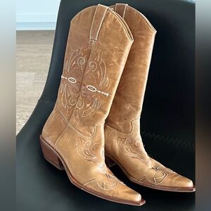 Matisse Tan Embroidered Heeled Boots